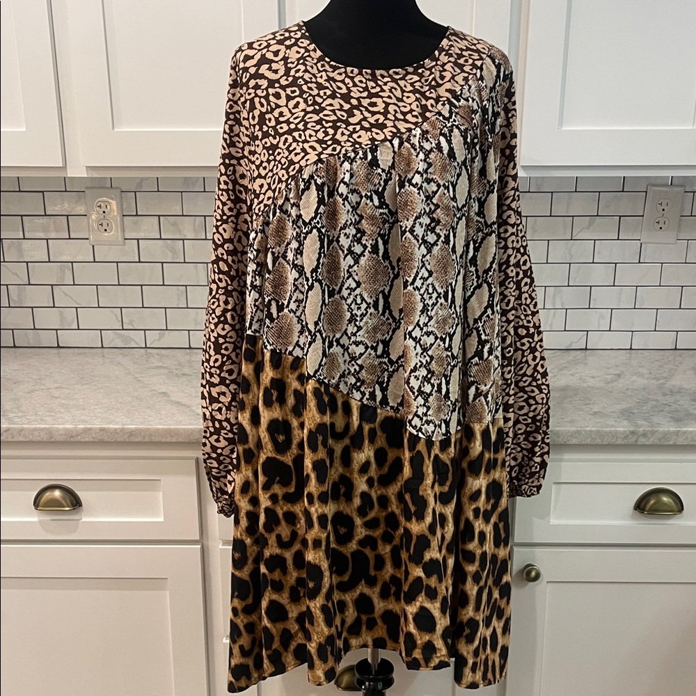 ODDY Dress Womens 3XL Animal Print Long Sleeve Dress New with Tags Western Boho